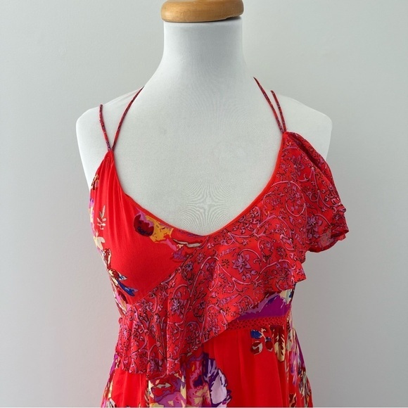 Anthropologie Maeve Grecia Ruffle Floral Asymmetrical Midi Dress Size 4 - Picture 5 of 11